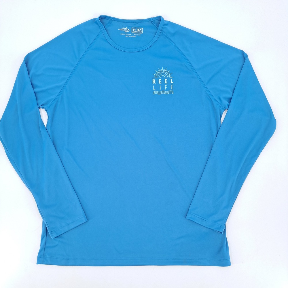 Reel Life Performance Sun Shirt Mens XL 100% Polyester Blue Solid Thumbholes